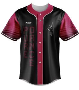 Customized baseball shirt in black and purple.